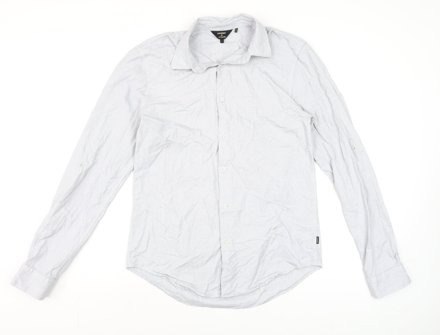 Superdry Studios Men's Grey Cotton Long Sleeve Dress Shirt L