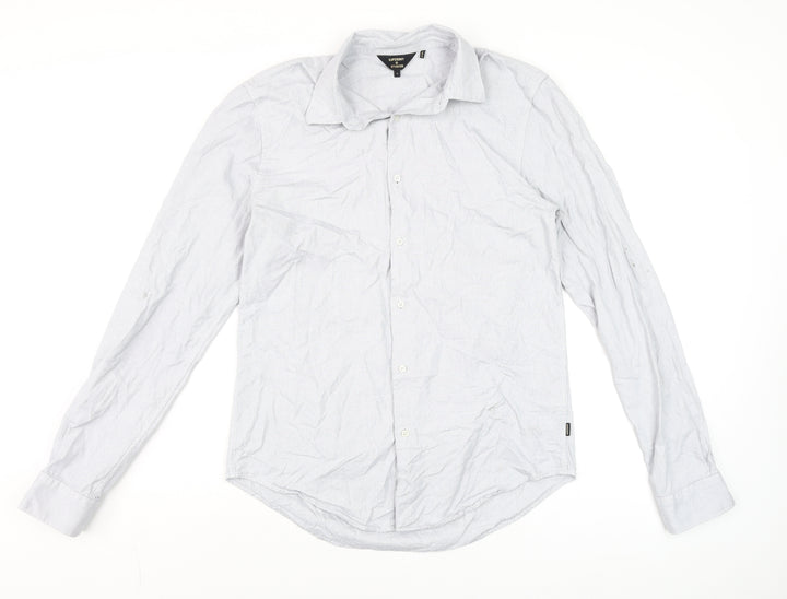 Superdry Studios Men's Grey Cotton Long Sleeve Dress Shirt L