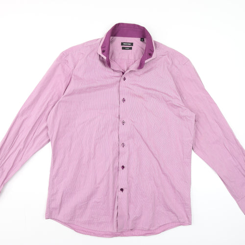 Remus Uomo Men’s Pink Striped Slim Fit Cotton Long Sleeve Formal Shirt L 17”