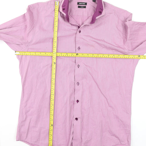 Remus Uomo Men’s Pink Striped Slim Fit Cotton Long Sleeve Formal Shirt L 17”