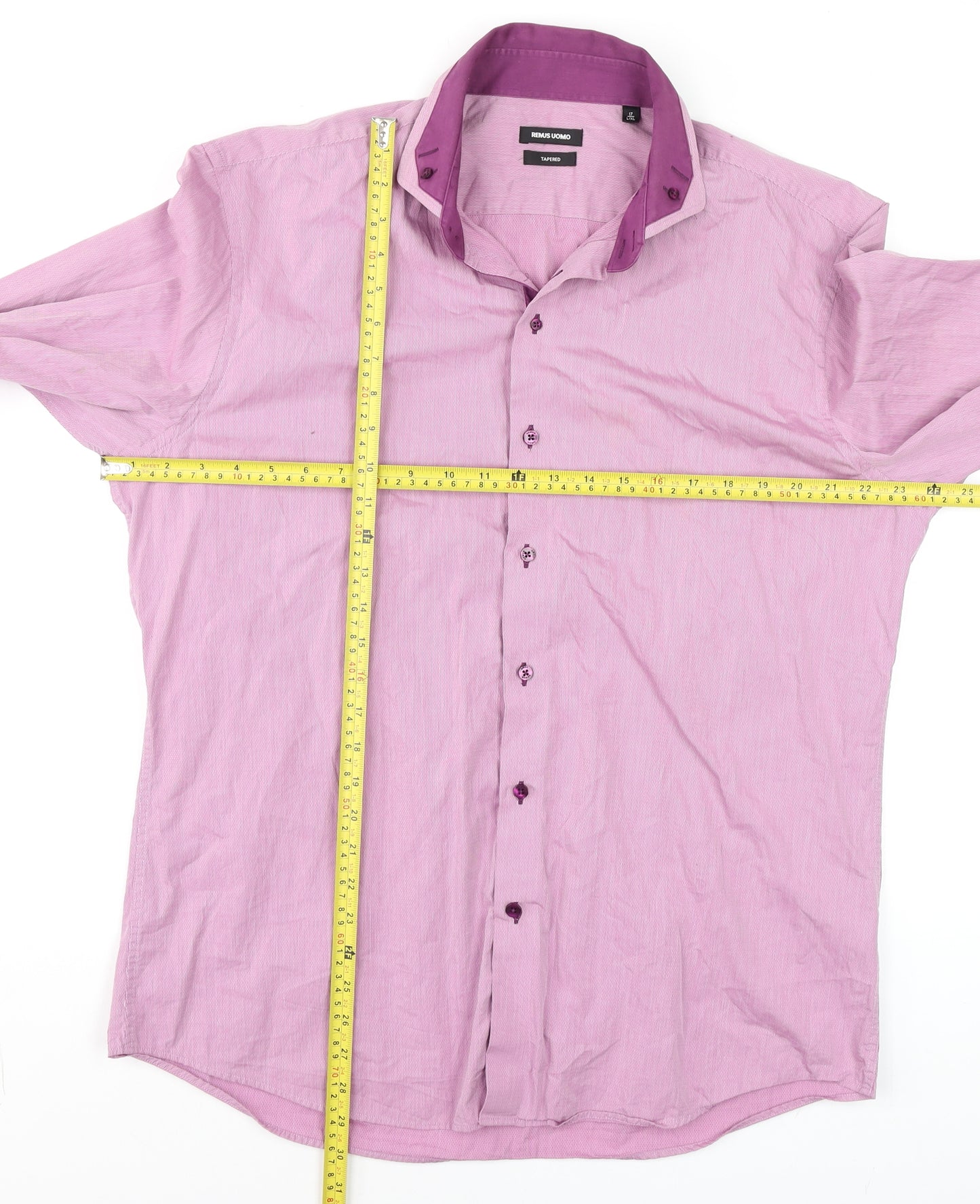 Remus Uomo Men’s Pink Striped Slim Fit Cotton Long Sleeve Formal Shirt L 17”