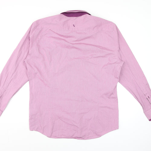 Remus Uomo Men’s Pink Striped Slim Fit Cotton Long Sleeve Formal Shirt L 17”