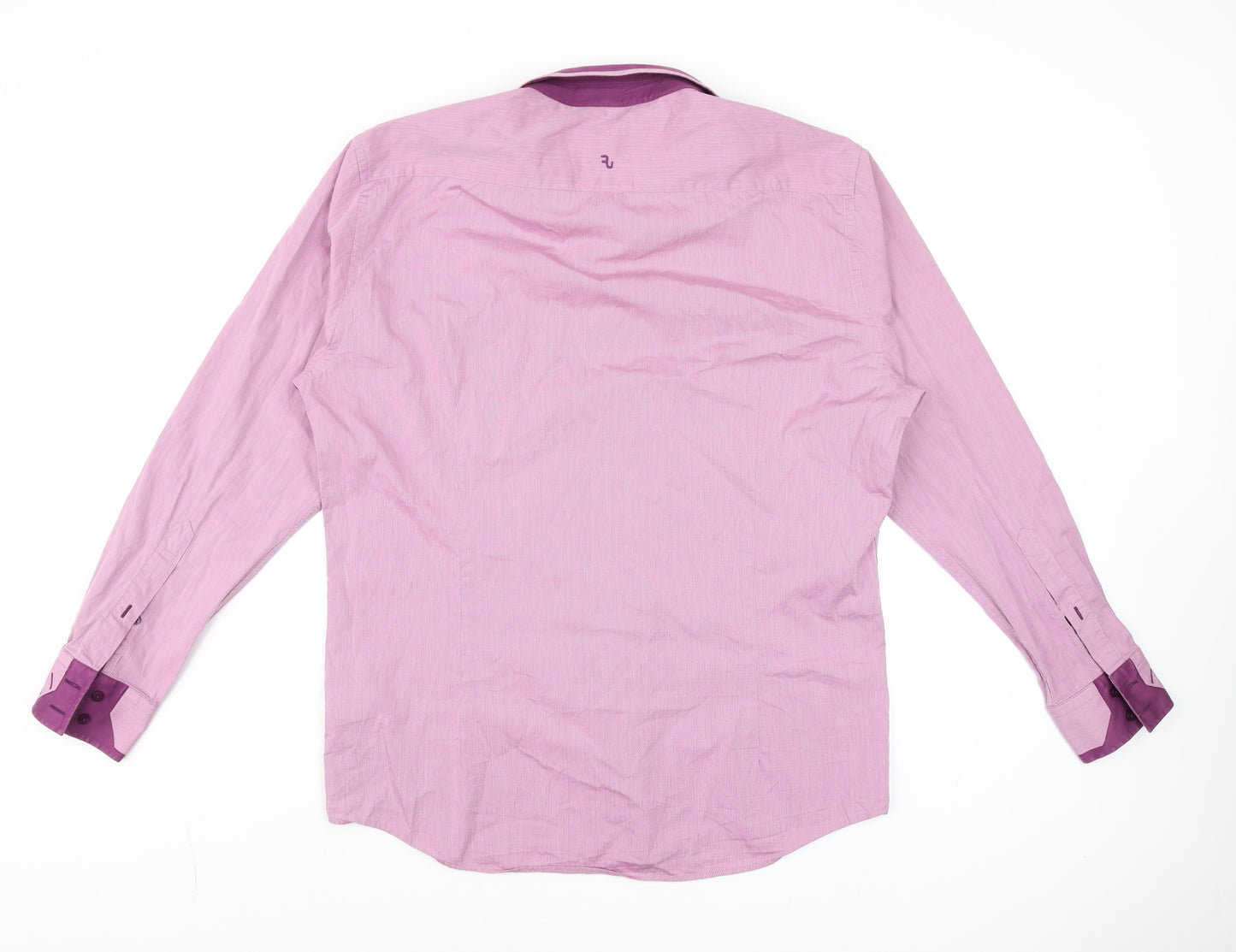 Remus Uomo Men’s Pink Striped Slim Fit Cotton Long Sleeve Formal Shirt L 17”