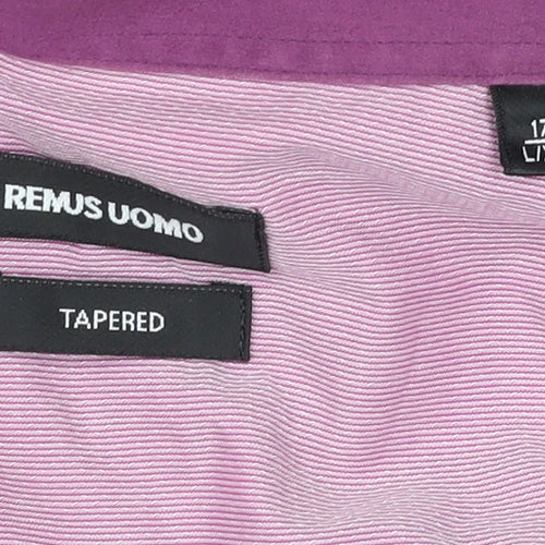 Remus Uomo Men’s Pink Striped Slim Fit Cotton Long Sleeve Formal Shirt L 17”