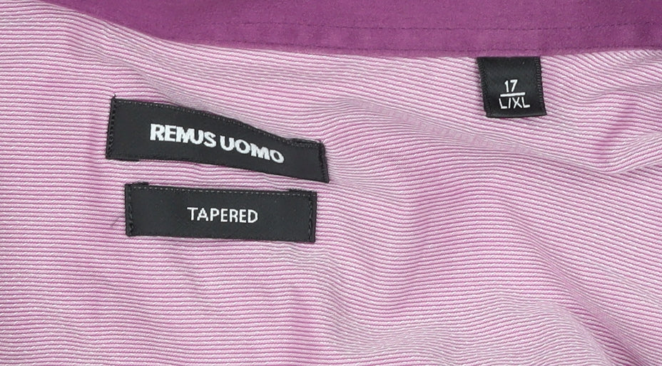 Remus Uomo Men’s Pink Striped Slim Fit Cotton Long Sleeve Formal Shirt L 17”