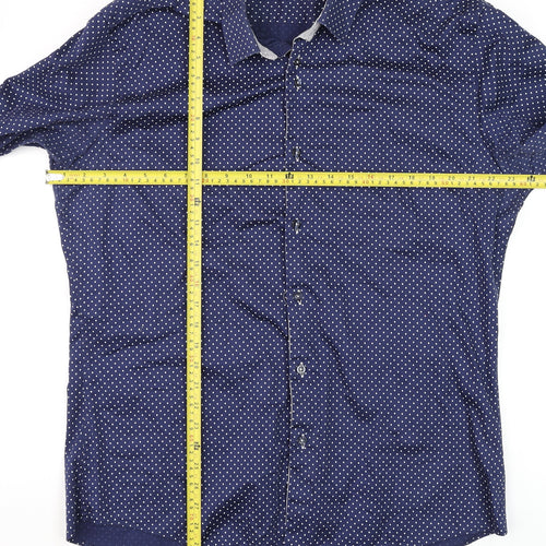 Remus Uomo Men's Blue Polka Dot Slim Fit Long Sleeve Cotton Dress Shirt M