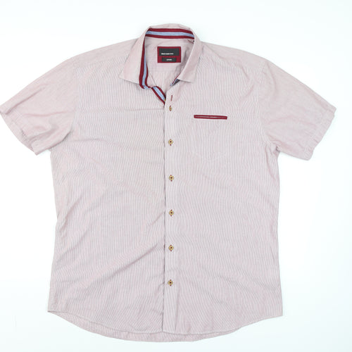 Remus Uomo Pink Short Sleeve Tapered Cotton Blend Men's Formal Shirt XL