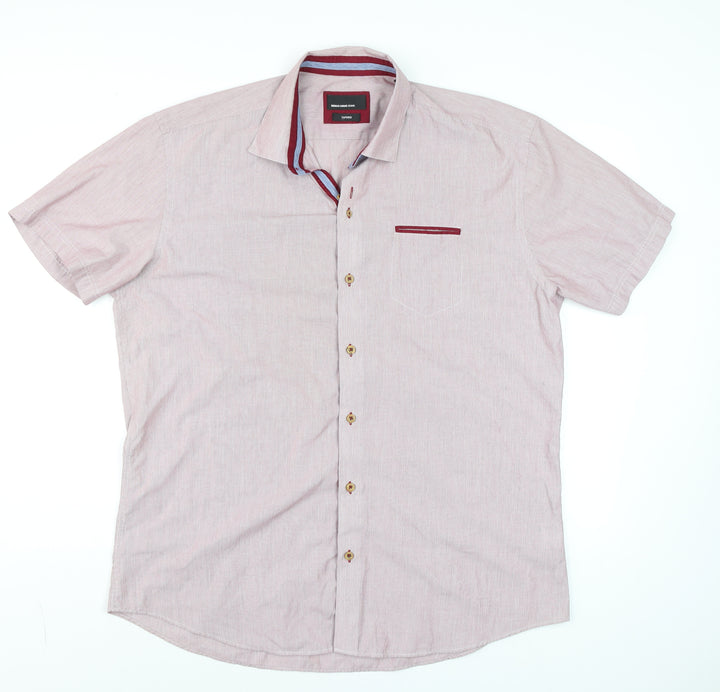 Remus Uomo Pink Short Sleeve Tapered Cotton Blend Men's Formal Shirt XL
