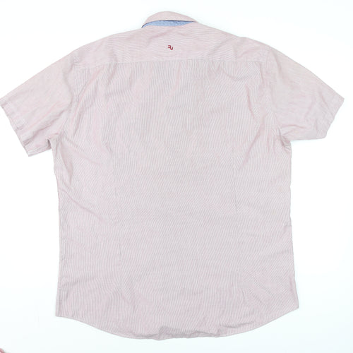 Remus Uomo Pink Short Sleeve Tapered Cotton Blend Men's Formal Shirt XL