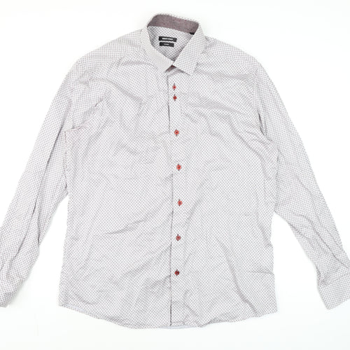Remus Uomo Men's White Geometric Tapered Dress Shirt 17in 43cm Slim Fit