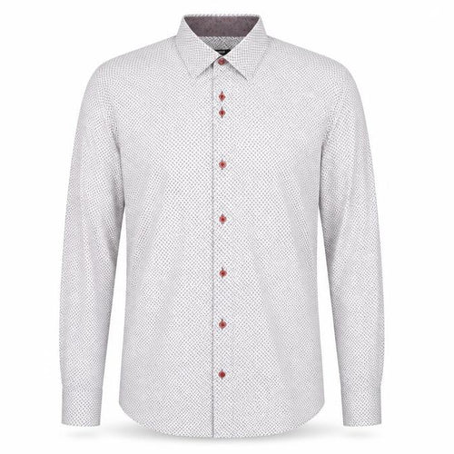 Remus Uomo Men's White Geometric Tapered Dress Shirt 17in 43cm Slim Fit