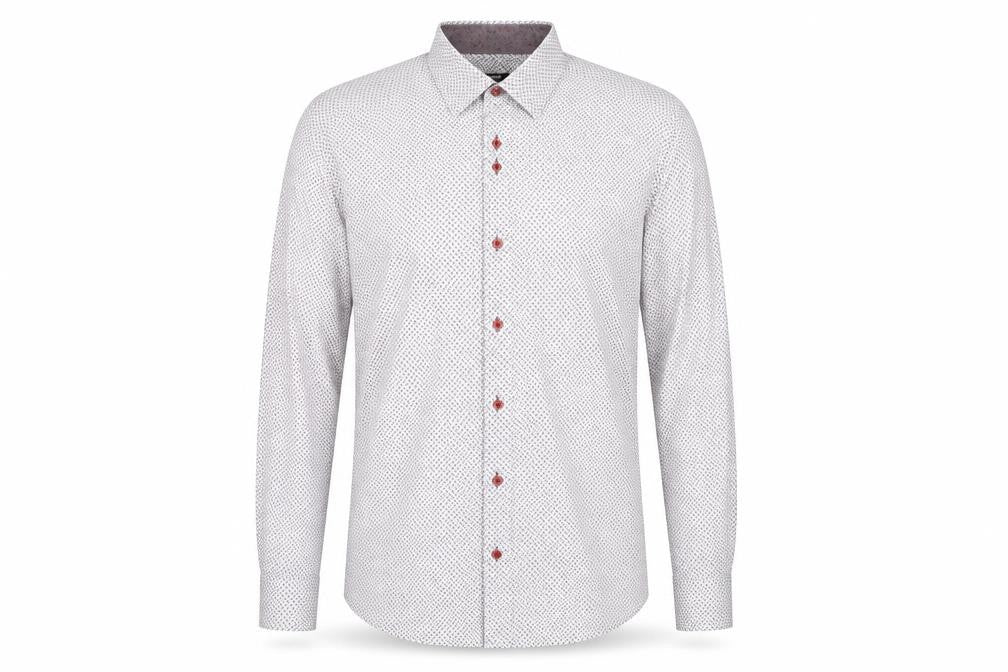Remus Uomo Men's White Geometric Tapered Dress Shirt 17in 43cm Slim Fit