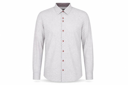 Remus Uomo Men's White Geometric Tapered Dress Shirt 17in 43cm Slim Fit