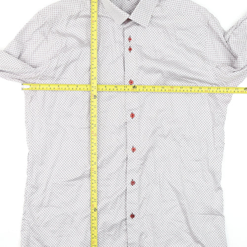 Remus Uomo Men's White Geometric Tapered Dress Shirt 17in 43cm Slim Fit