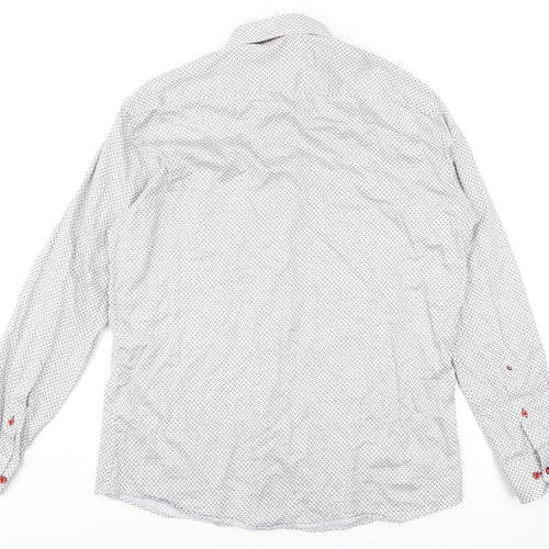 Remus Uomo Men's White Geometric Tapered Dress Shirt 17in 43cm Slim Fit