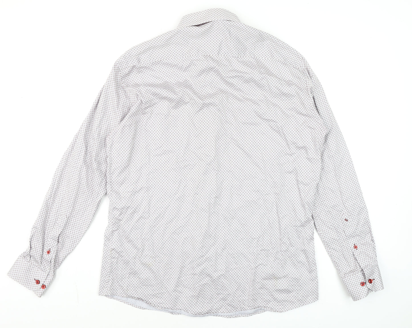 Remus Uomo Men's White Geometric Tapered Dress Shirt 17in 43cm Slim Fit