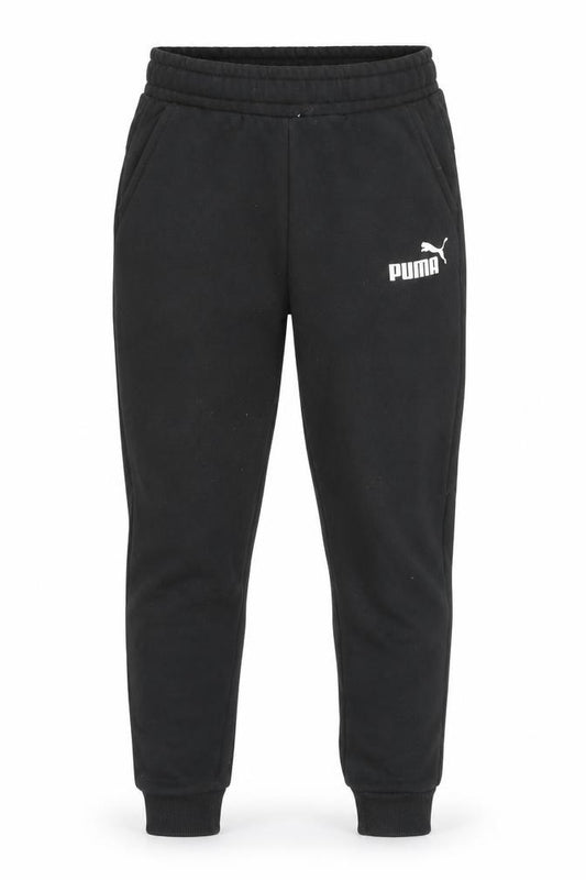 Front view of Puma boys’ black 11-12 years jogger sweatpants elastic waist tapered fit