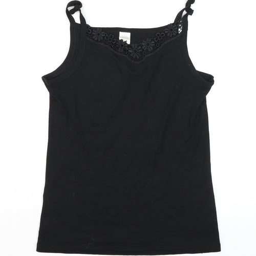 Chicca Women Black Cotton Crochet Trim Camisole Tank Top Size 20