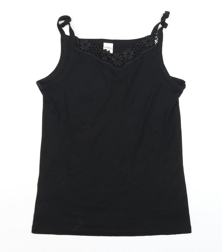 Chicca Women Black Cotton Crochet Trim Camisole Tank Top Size 20