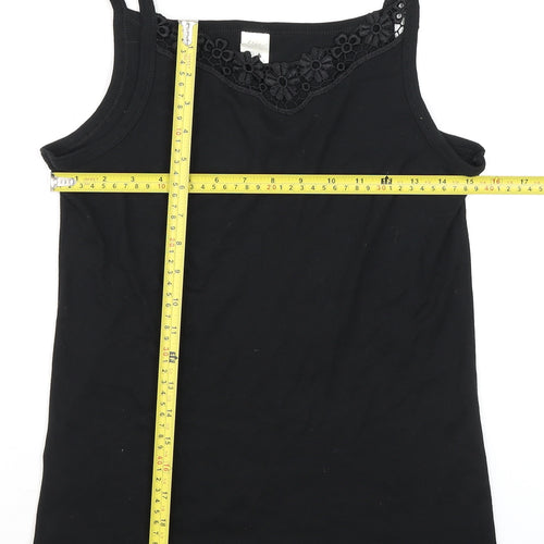 Chicca Women Black Cotton Crochet Trim Camisole Tank Top Size 20