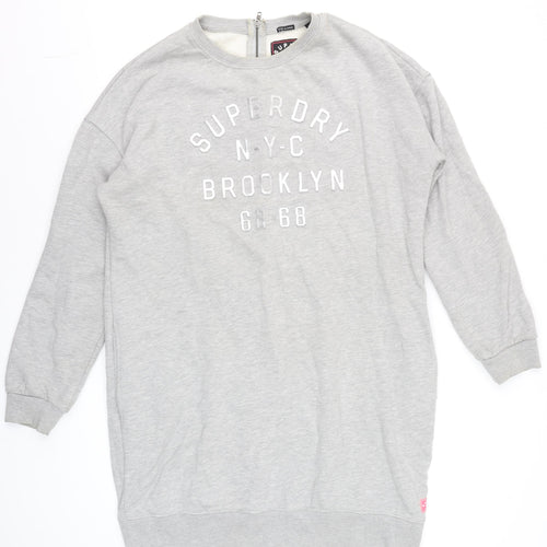 Superdry Women Grey XL Pullover Sweatshirt with Logo Detail