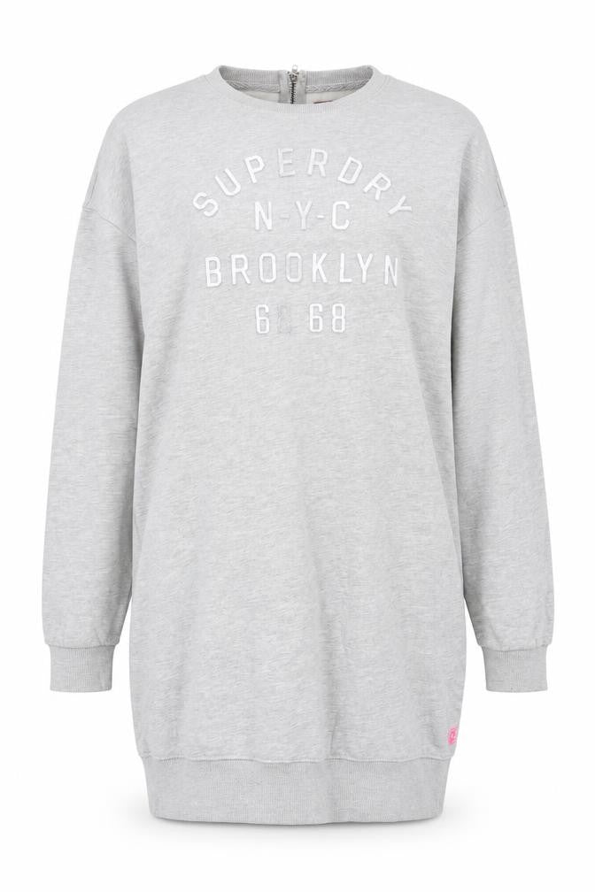 Front view of Superdry Women Grey XL Pullover Sweatshirt with Logo Detail