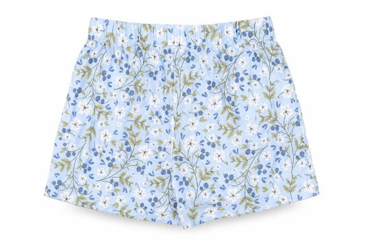 Front view of Dunnes girls’ blue floral cotton elastic waist shorts age 6