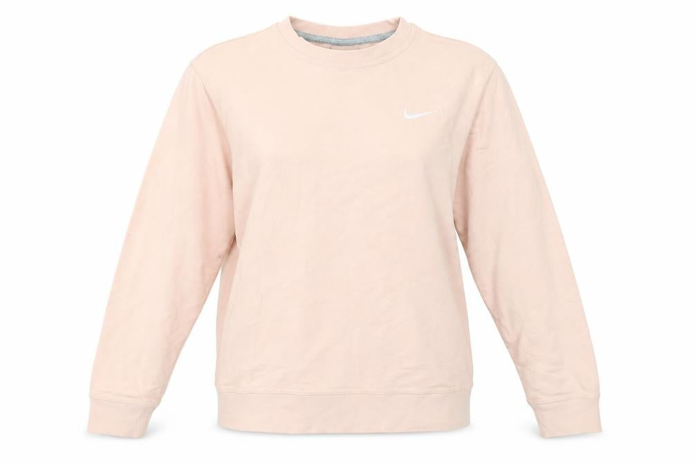 Front view of Nike Women Pink Crew Neck Pullover Sweatshirt, size M, Cotton