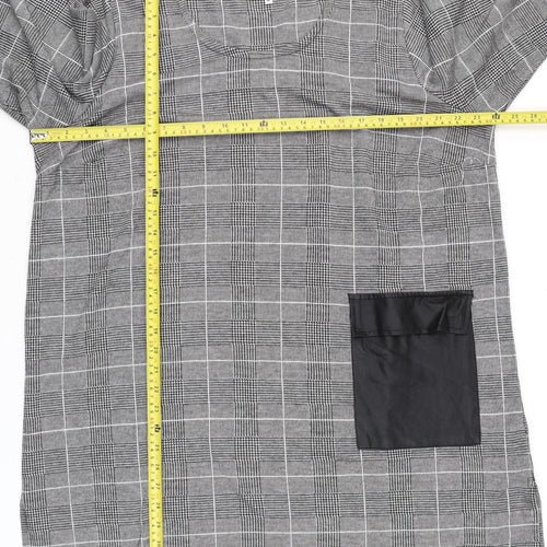 Zhenzi Women Grey Check Tunic Blouse M 3/4 Sleeve Classic Work Top