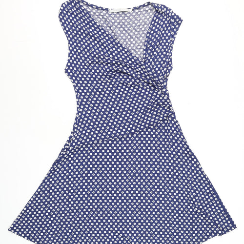La Fée Maraboutée Women Blue Floral Wrap Dress Size 8 Summer