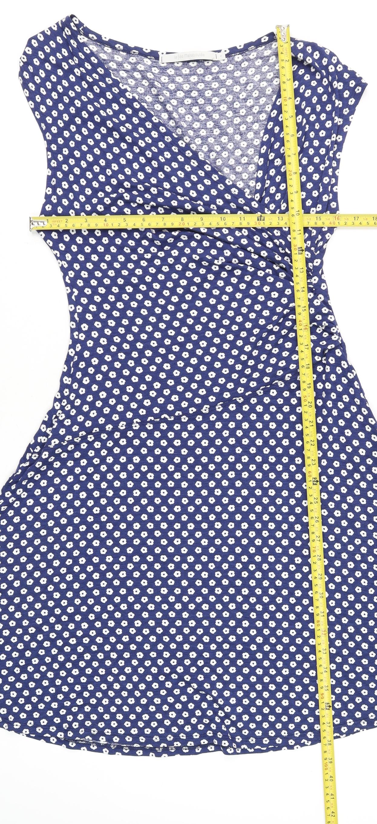 La Fée Maraboutée Women Blue Floral Wrap Dress Size 8 Summer