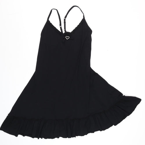 Yoek Women's Black Viscose Slip Dress M Ruffle Hem Party Style