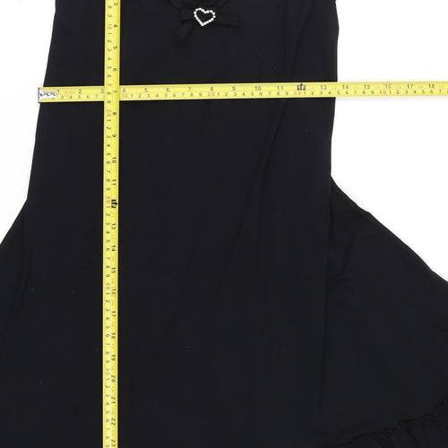 Yoek Women's Black Viscose Slip Dress M Ruffle Hem Party Style