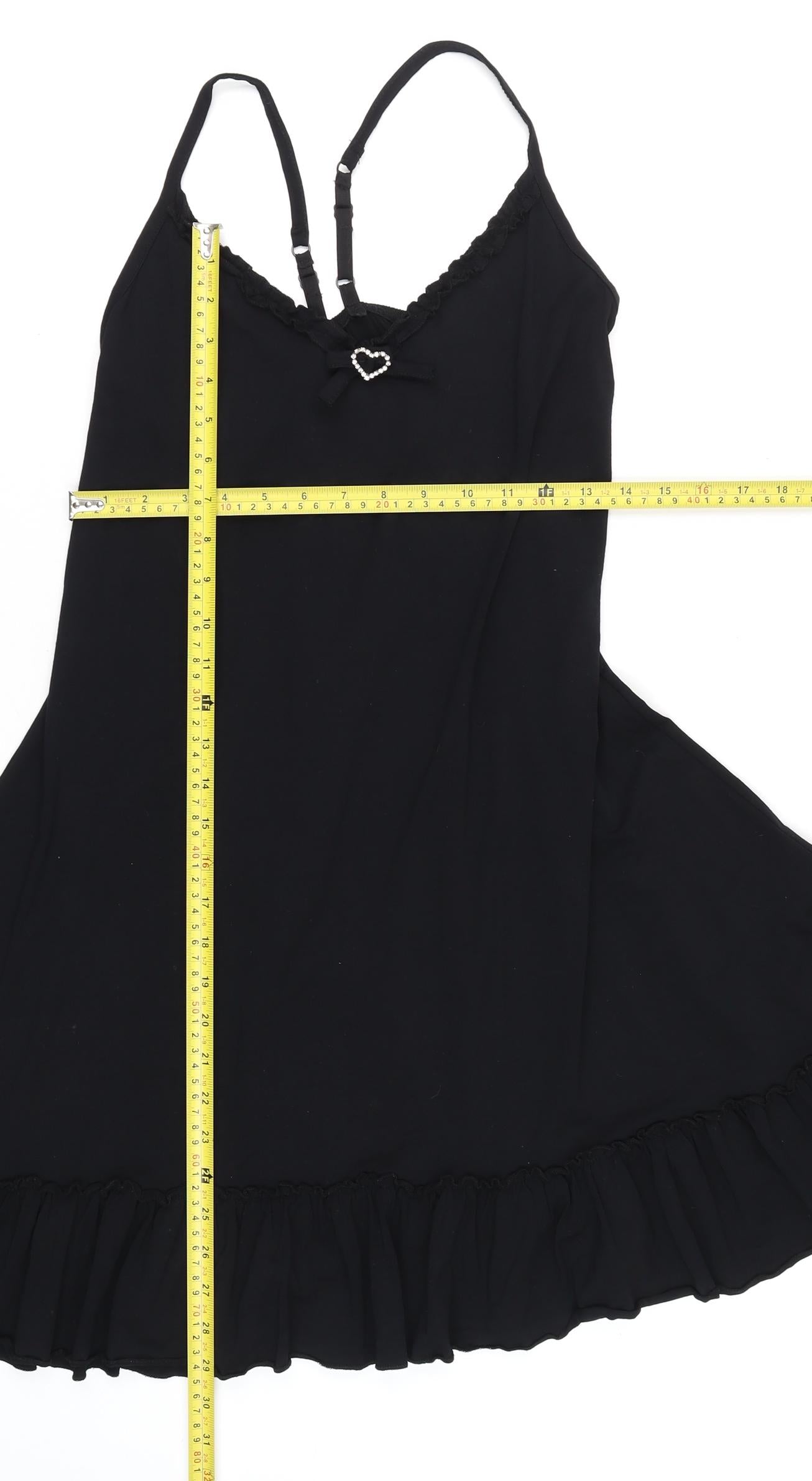 Yoek Women's Black Viscose Slip Dress M Ruffle Hem Party Style