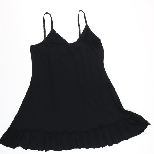Yoek Women's Black Viscose Slip Dress M Ruffle Hem Party Style
