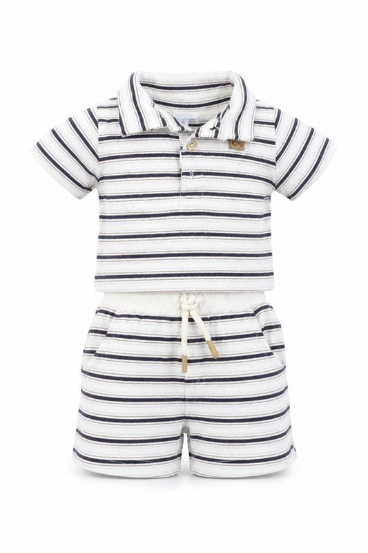 Front view of Calvin Klein unisex baby multicoloured 3-6m striped jersey shorts set