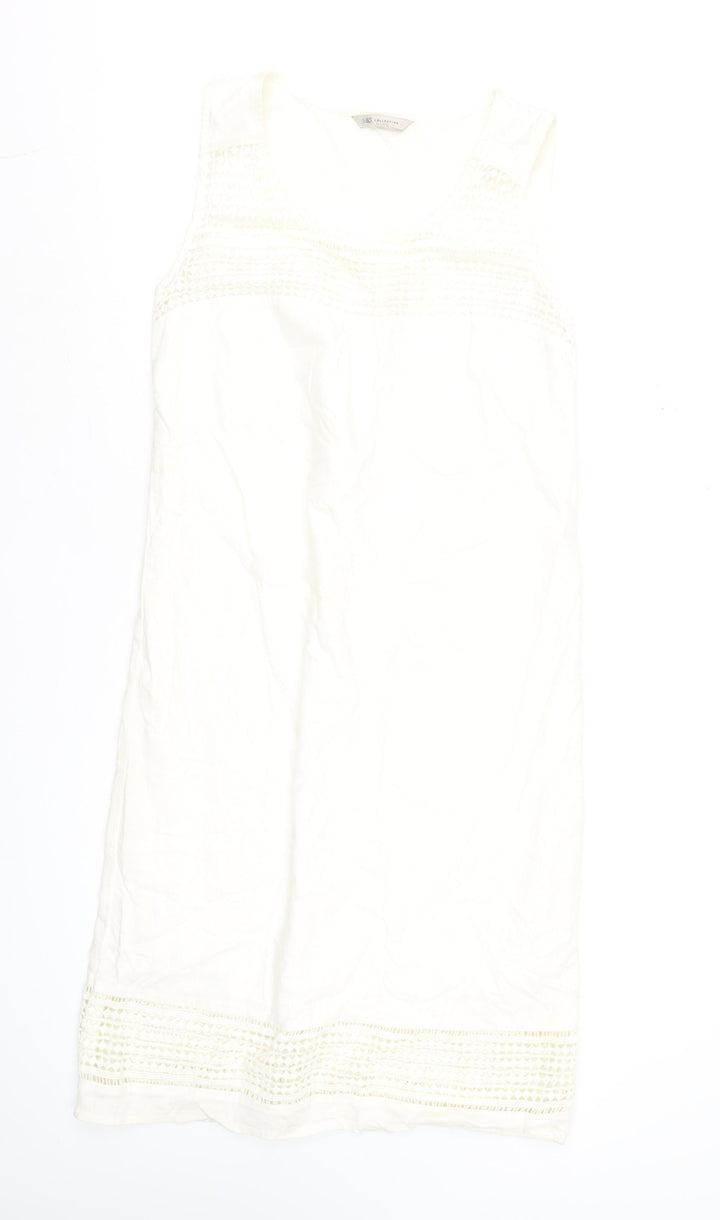 Marks and Spencer Women’s Ivory Linen Blend Sleeveless Knee Length Shift Dress Size 12
