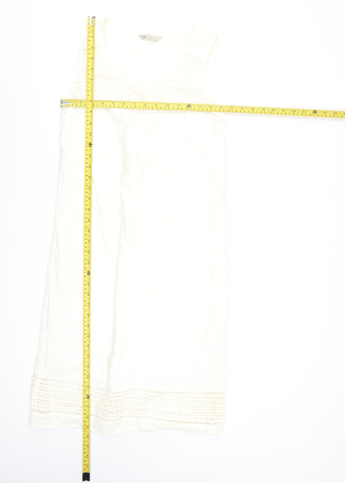 Marks and Spencer Women’s Ivory Linen Blend Sleeveless Knee Length Shift Dress Size 12