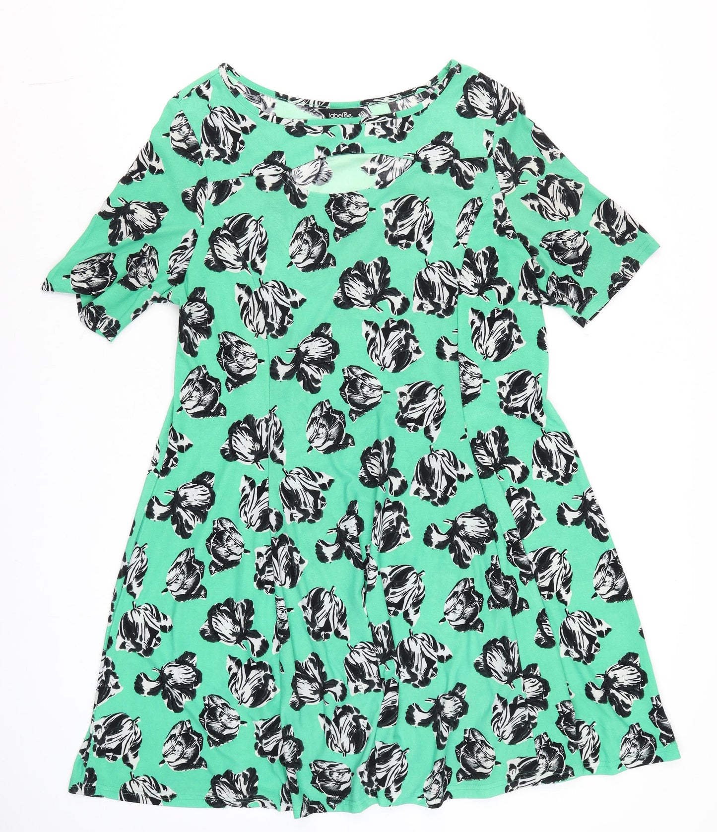LabelBe Women’s Green Floral Skater Dress Size M Short Sleeve