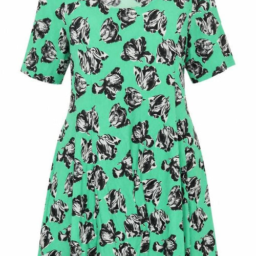 LabelBe Women’s Green Floral Skater Dress Size M Short Sleeve