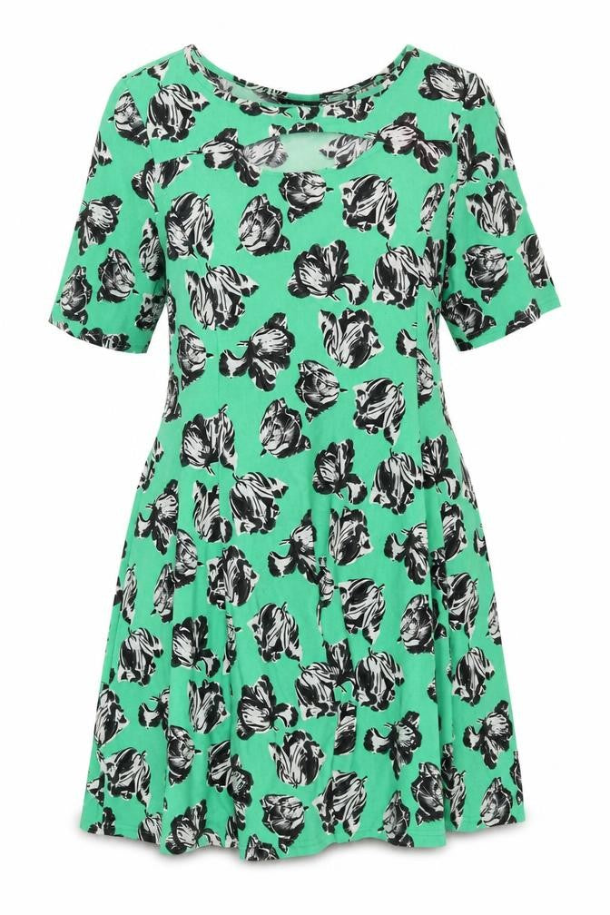 LabelBe Women’s Green Floral Skater Dress Size M Short Sleeve