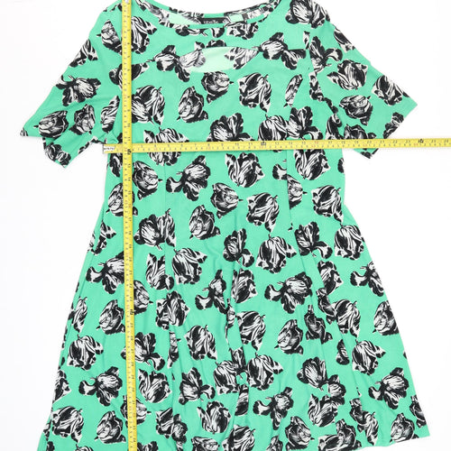 LabelBe Women’s Green Floral Skater Dress Size M Short Sleeve