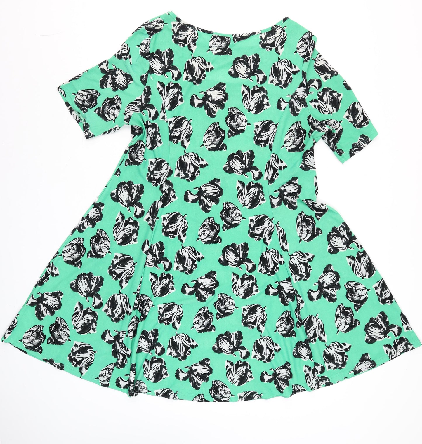 LabelBe Women’s Green Floral Skater Dress Size M Short Sleeve