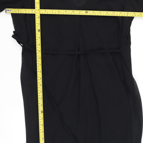 Rise Womens Black Beaded Cuff V-Neck Shift Party Dress Size 14