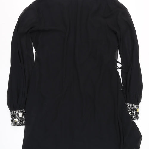 Rise Womens Black Beaded Cuff V-Neck Shift Party Dress Size 14