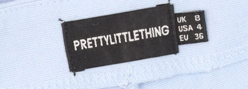 PrettyLittleThing Women Light Blue Cotton Ruffle Crop Top and Shorts Set UK 8