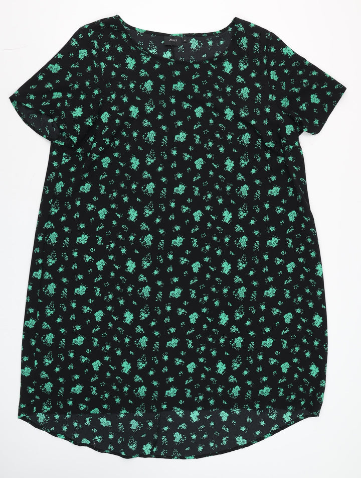 Zizzi Women's Black Floral Shift Dress Size M Short Sleeve