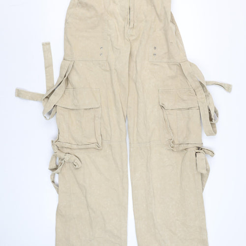 Mars the Label Womens Beige Cargo Wide Leg Cotton Trousers Size S
