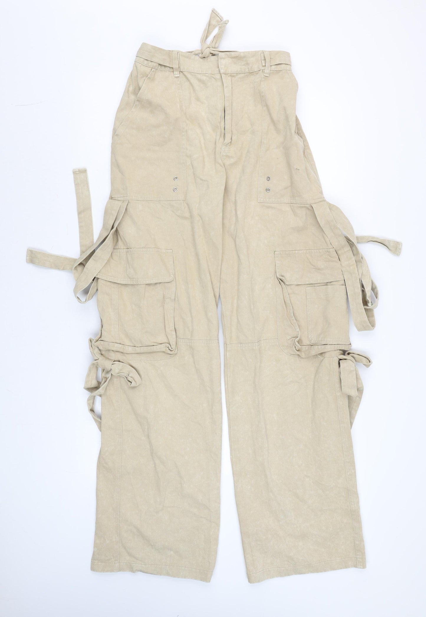Mars the Label Womens Beige Cargo Wide Leg Cotton Trousers Size S