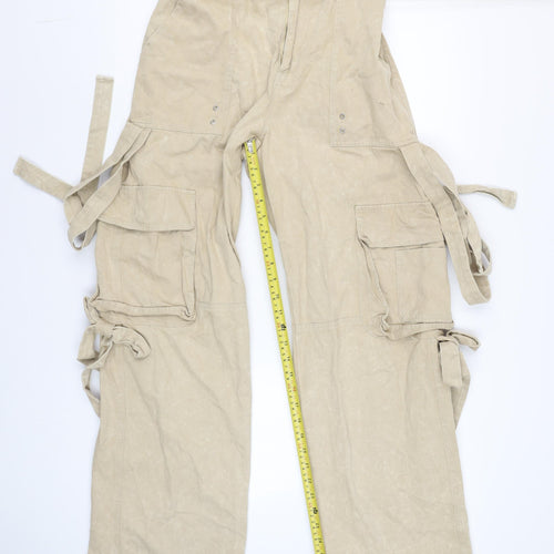 Mars the Label Womens Beige Cargo Wide Leg Cotton Trousers Size S